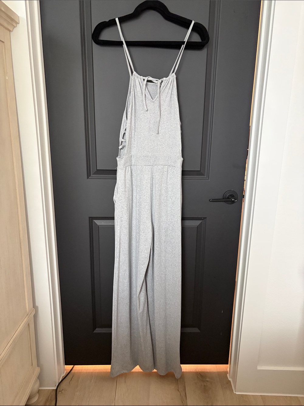 SHEIN Silver Sparkle Lace-Up Wide Leg Jumpsuit
